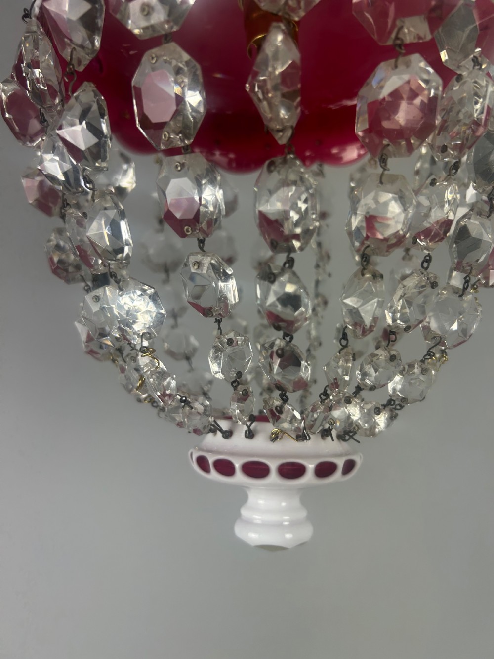 Bohemian Cranberry & Crystal Lustre Ceiling Light, Rewired View V
