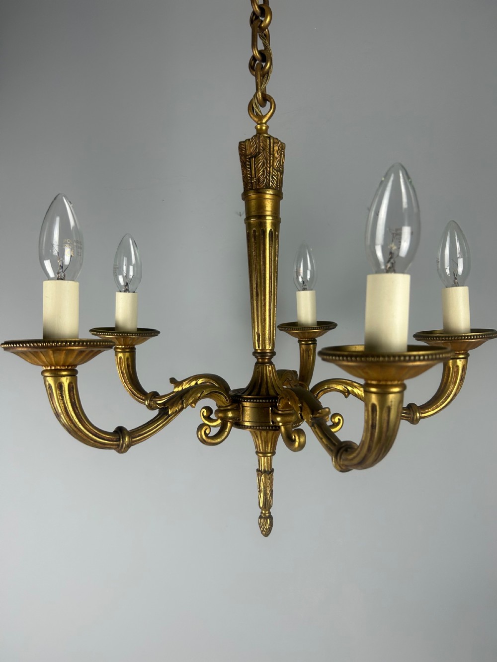 French Bronze Empire 5 Light Antique Chandelier