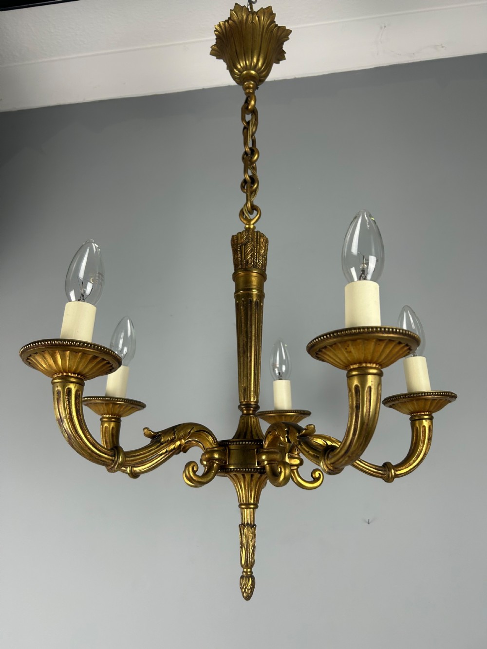 French Bronze Empire 5 Light Antique Chandelier View II