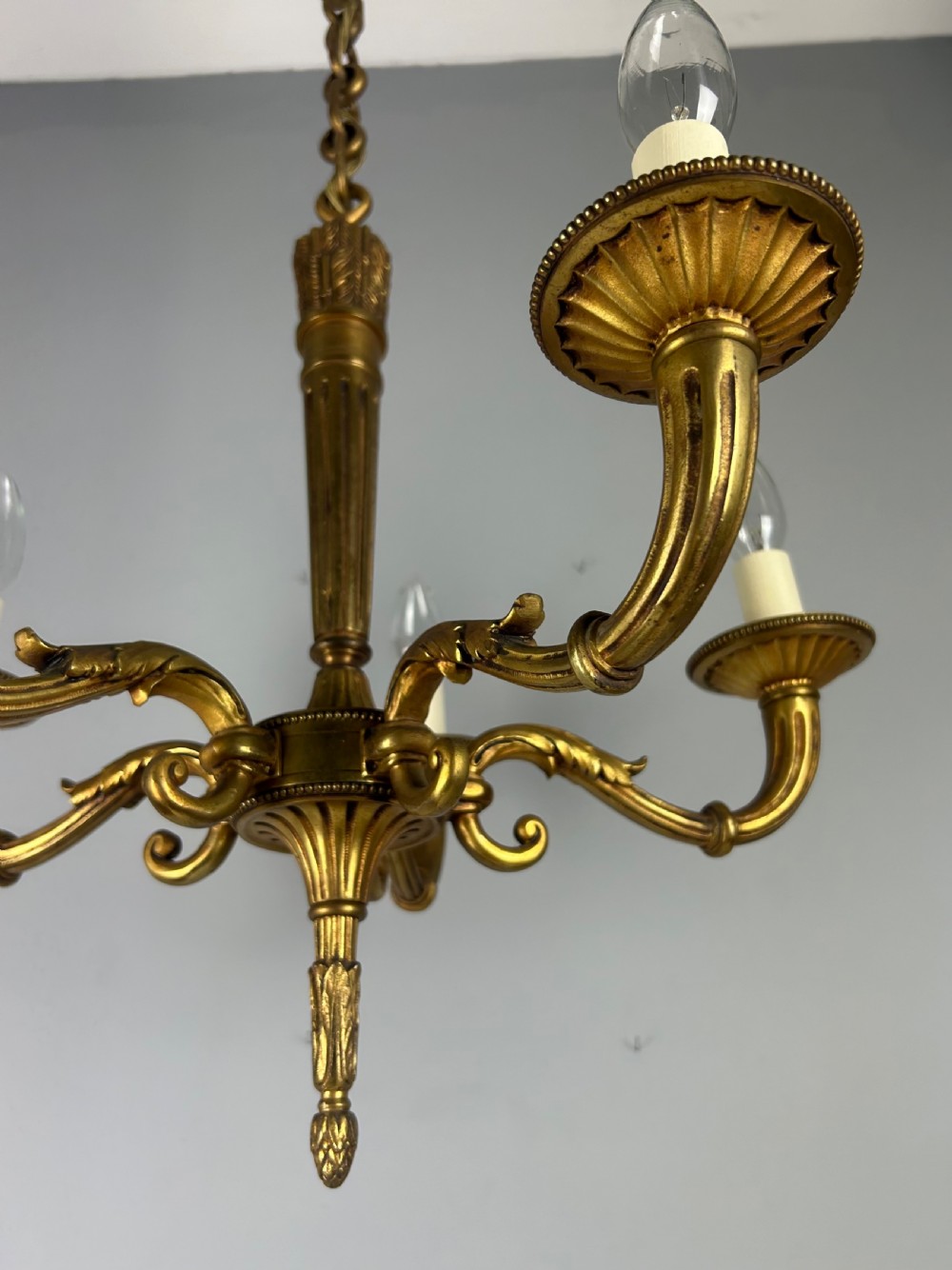 French Bronze Empire 5 Light Antique Chandelier View IV
