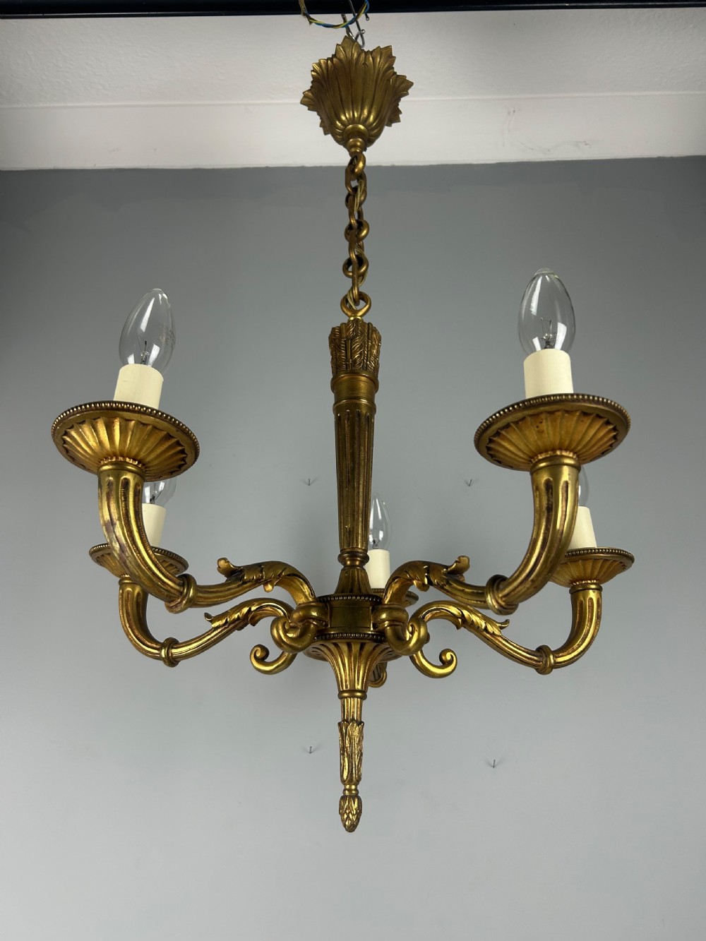 French Bronze Empire 5 Light Antique Chandelier View V