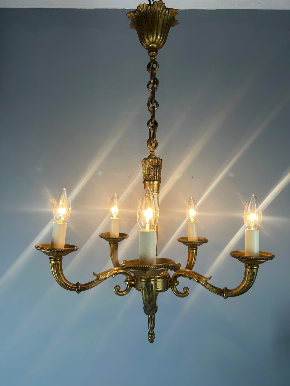 French Bronze Empire 5 Light Antique Chandelier View VIII