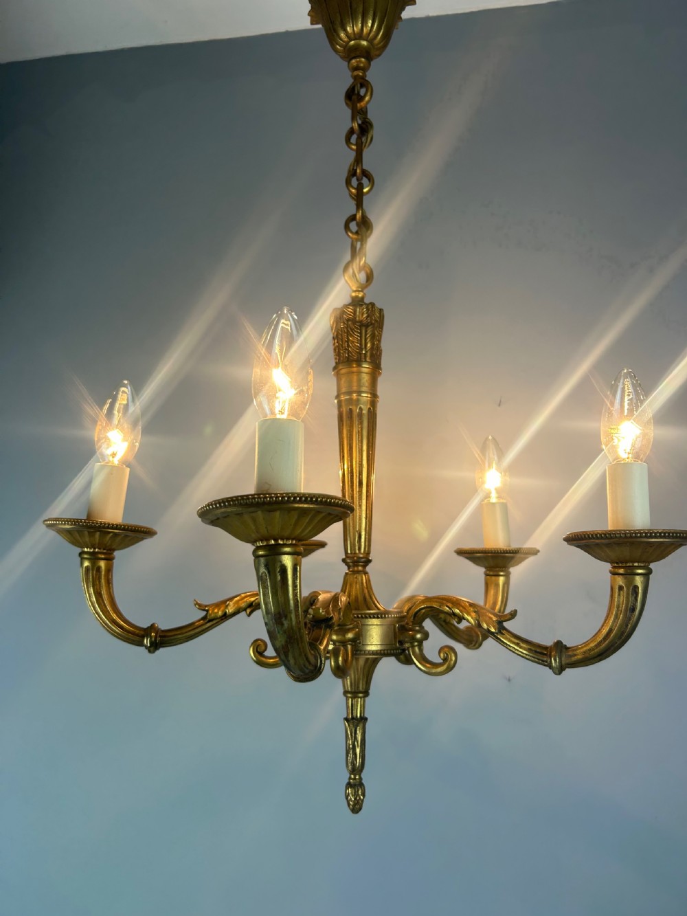 French Bronze Empire 5 Light Antique Chandelier View IX