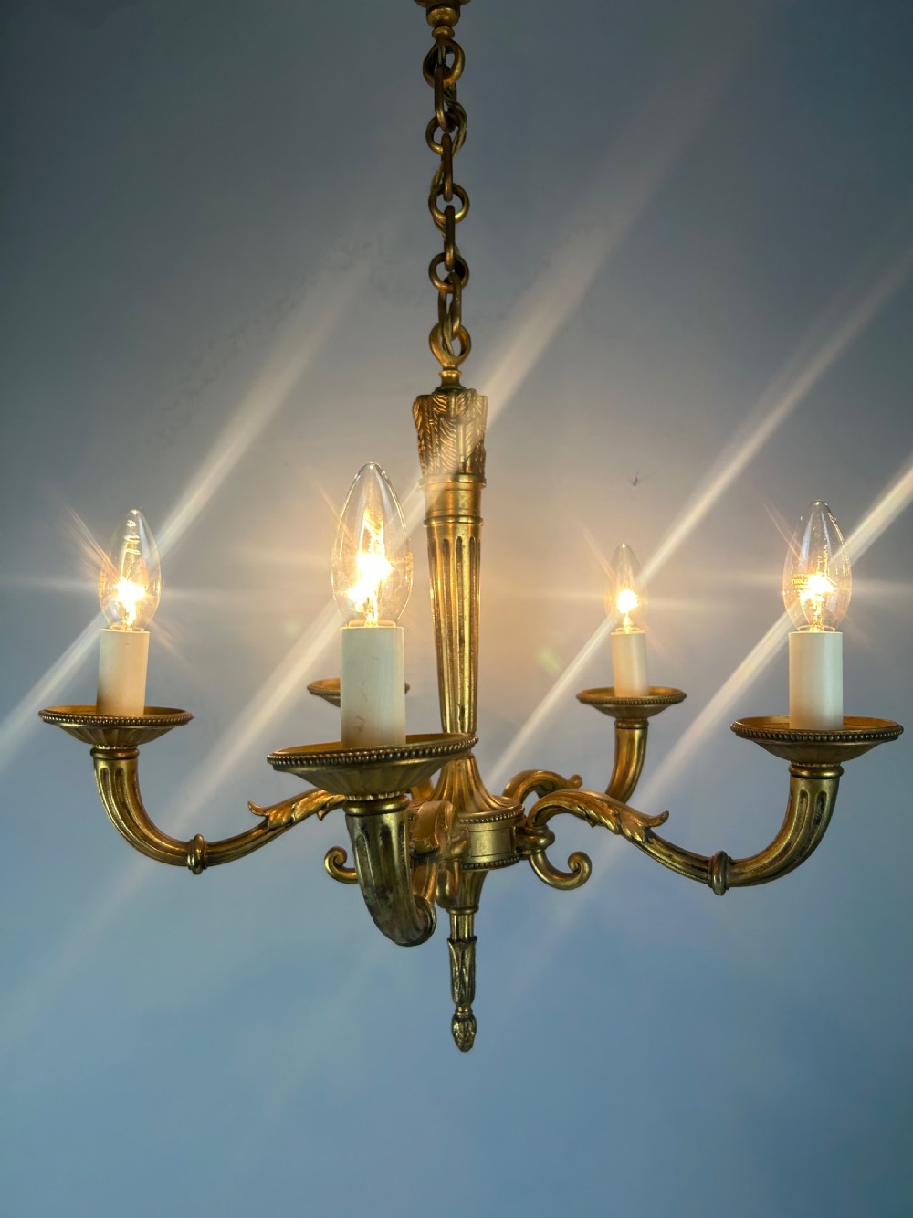 French Bronze Empire 5 Light Antique Chandelier View X