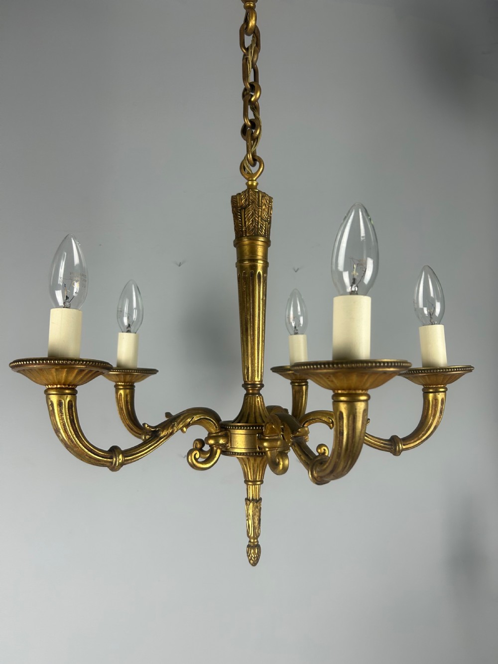 French Bronze Empire 5 Light Antique Chandelier View XI