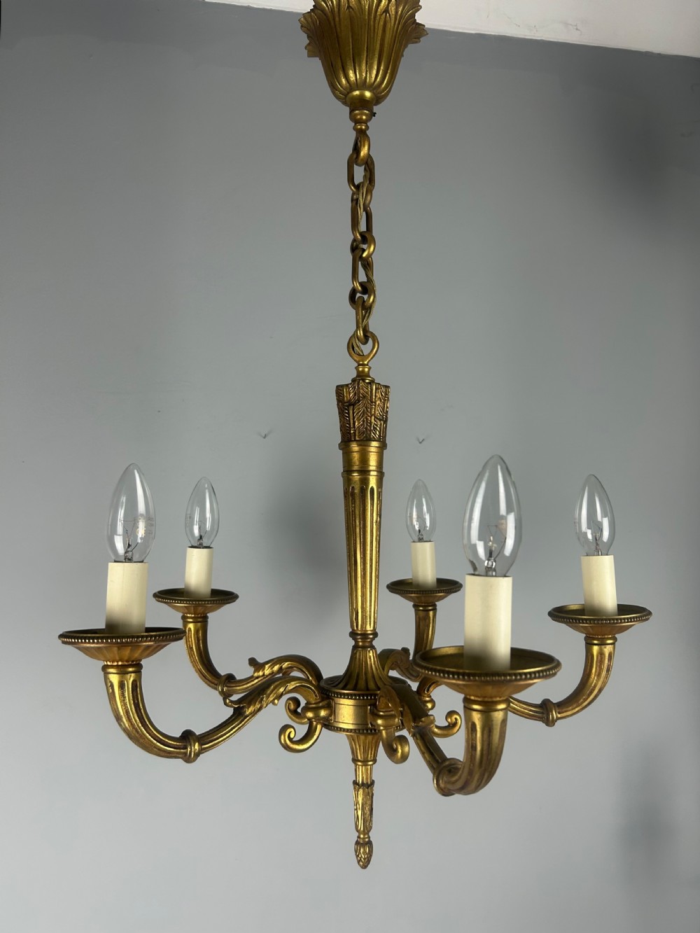 French Bronze Empire 5 Light Antique Chandelier View XII