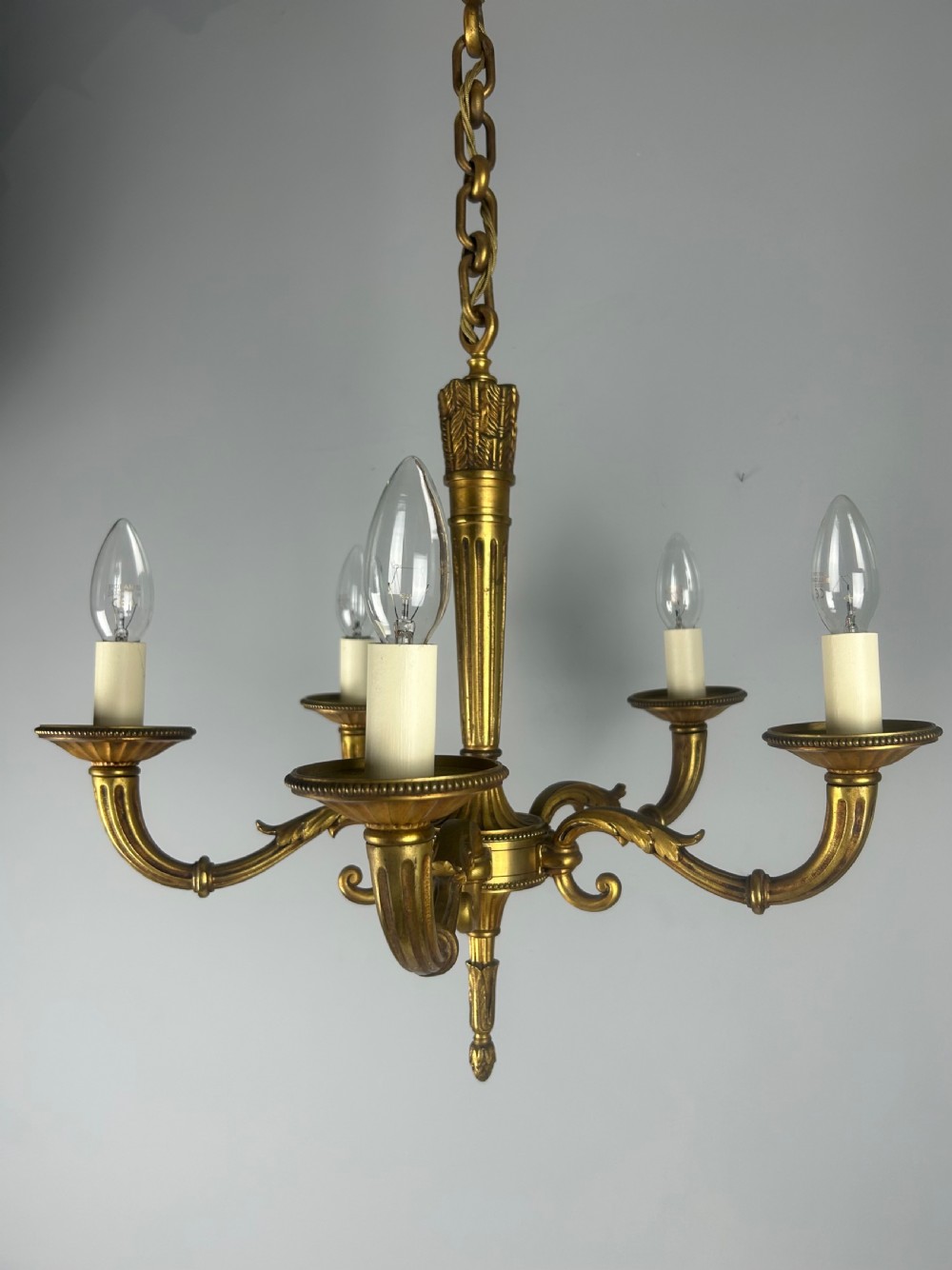 French Bronze Empire 5 Light Antique Chandelier View XV
