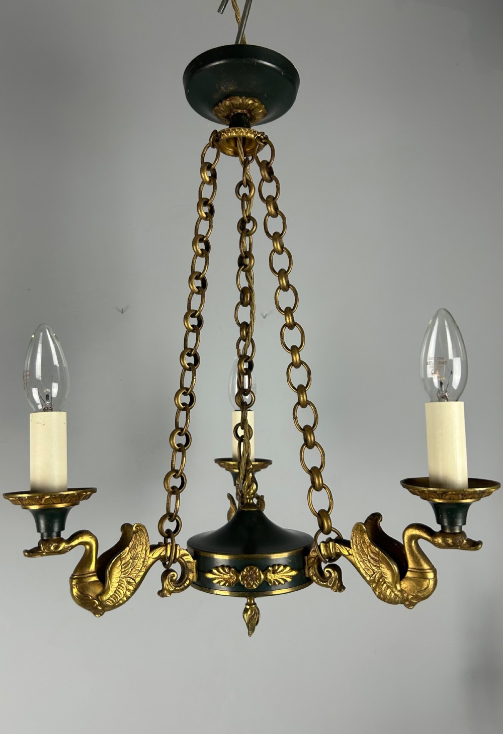 French Triple Light Empire Chandelier, Ceiling Light 