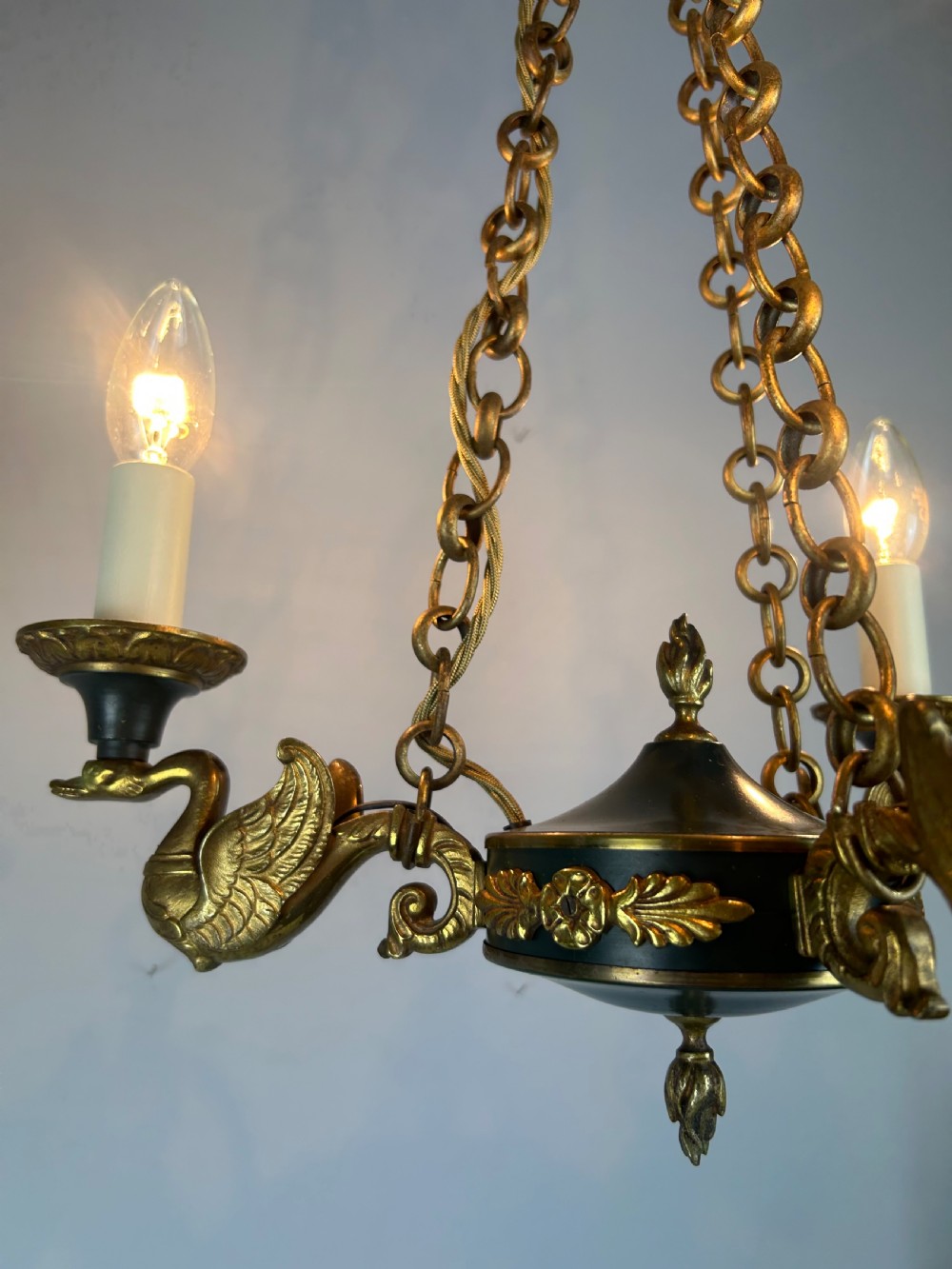 French Triple Light Empire Chandelier, Ceiling Light  View II