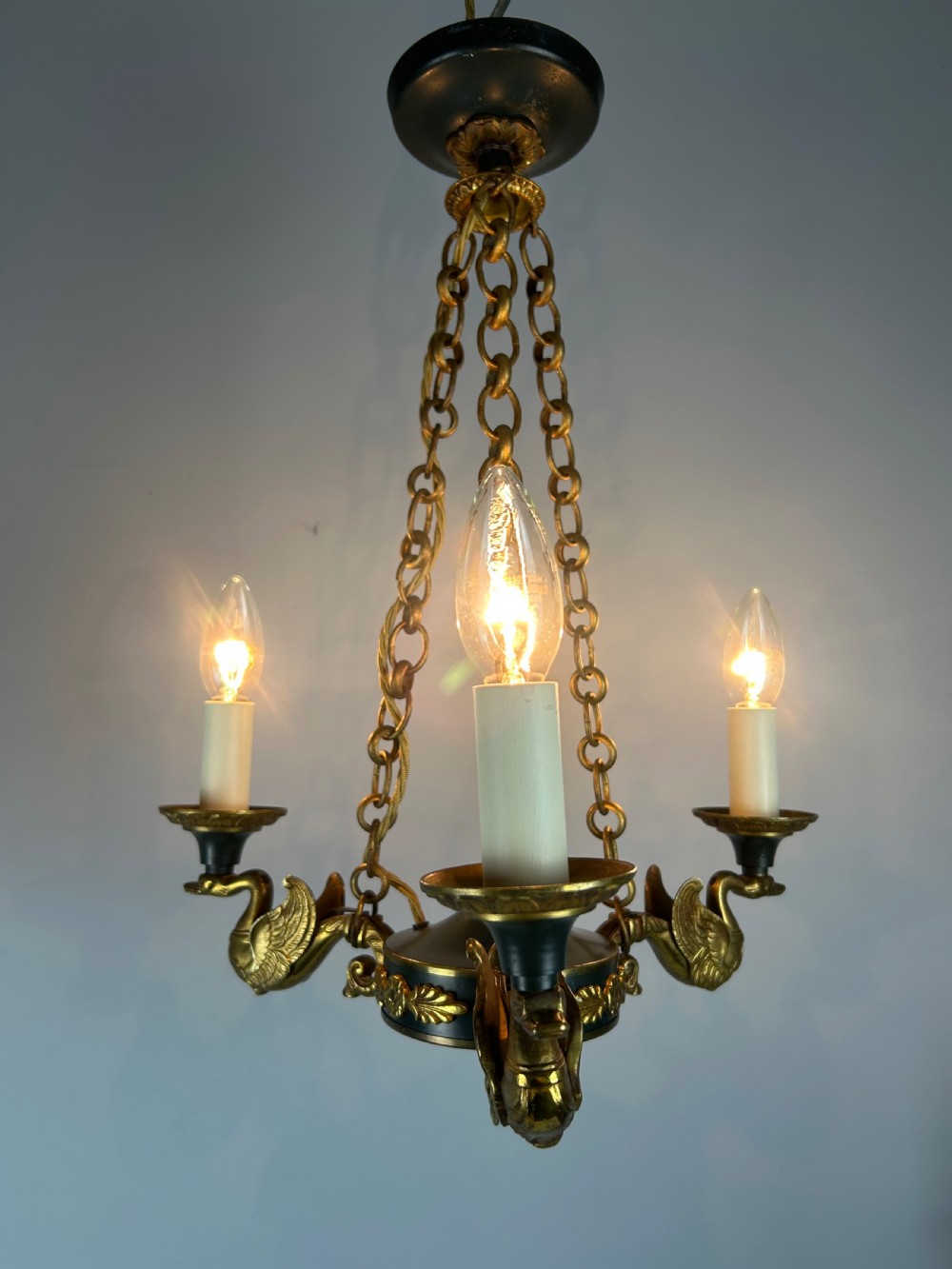 French Triple Light Empire Chandelier, Ceiling Light  View III