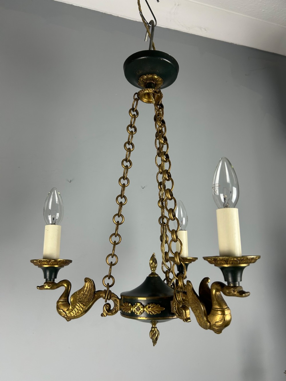 French Triple Light Empire Chandelier, Ceiling Light  View V