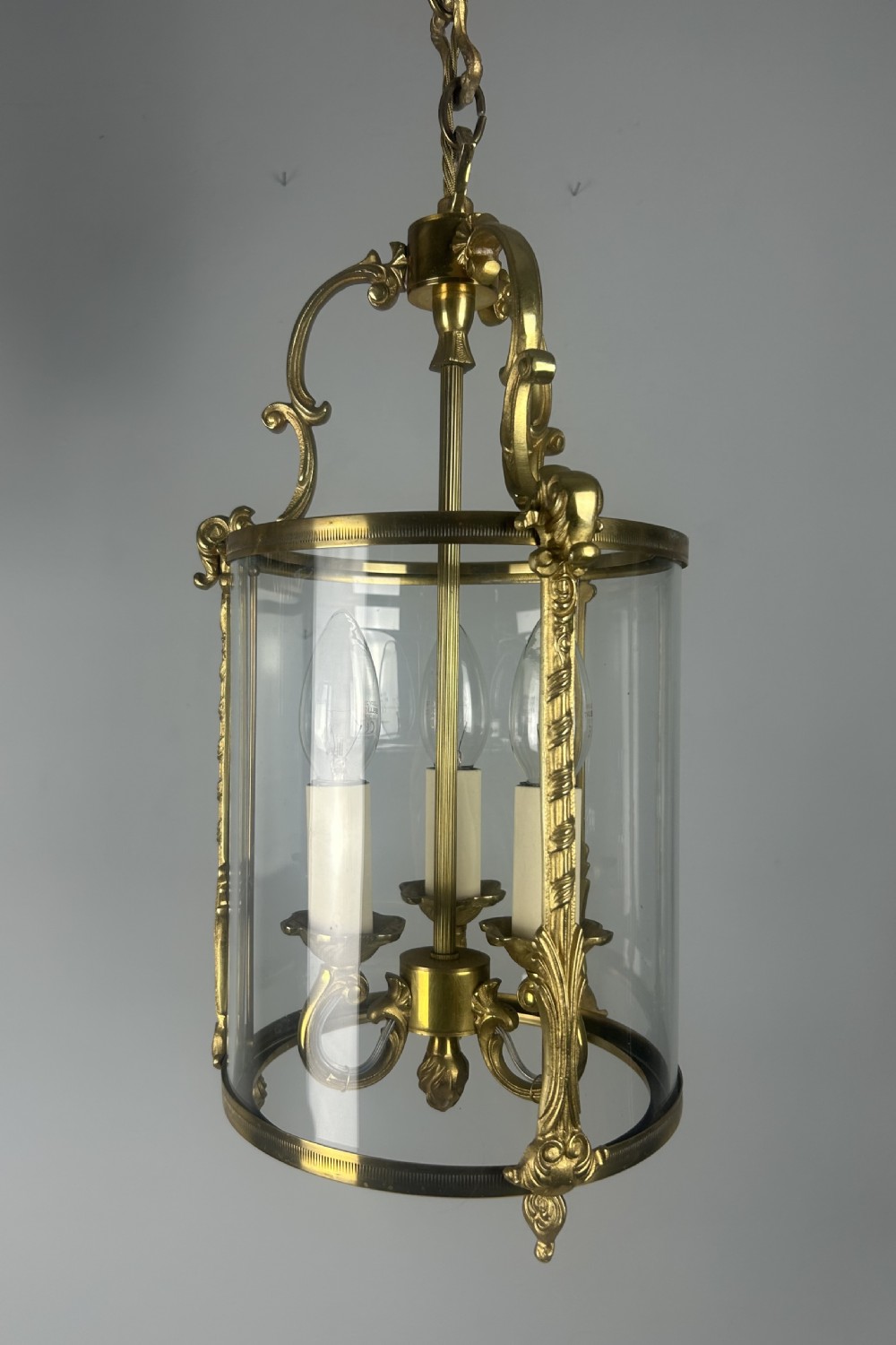 French Gilded Triple Light Convex Hall Lantern