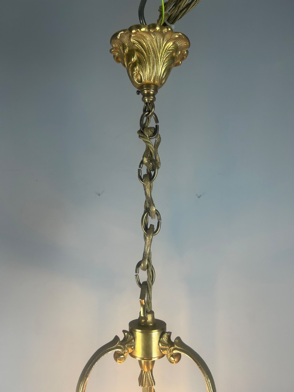 French Gilded Triple Light Convex Hall Lantern View II