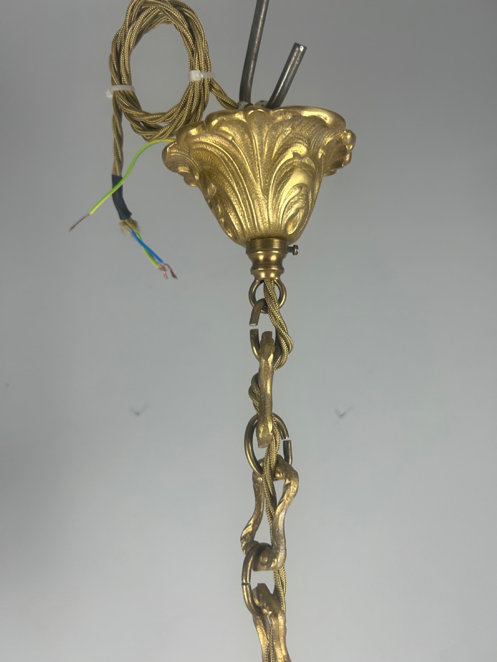 French Gilded Triple Light Convex Hall Lantern View VI