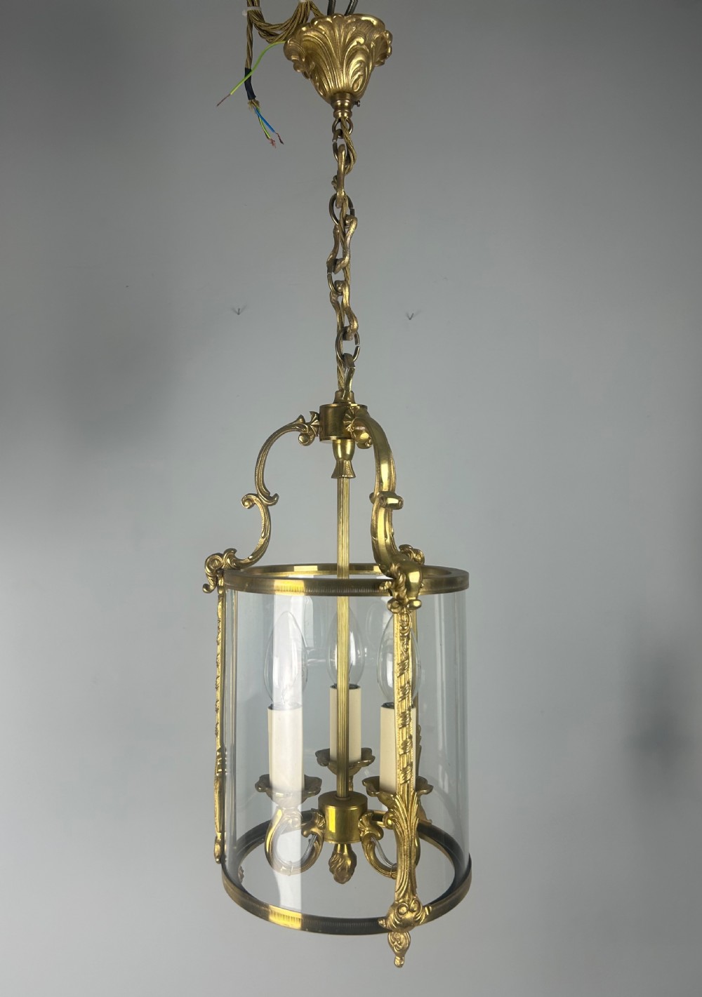 French Gilded Triple Light Convex Hall Lantern View VII
