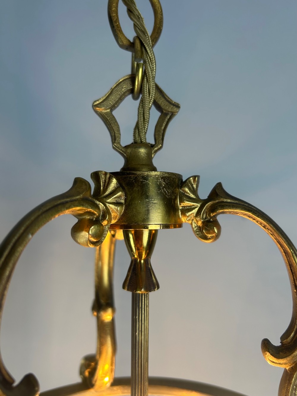 French Gilded Triple Light Convex Hall Lantern View IV