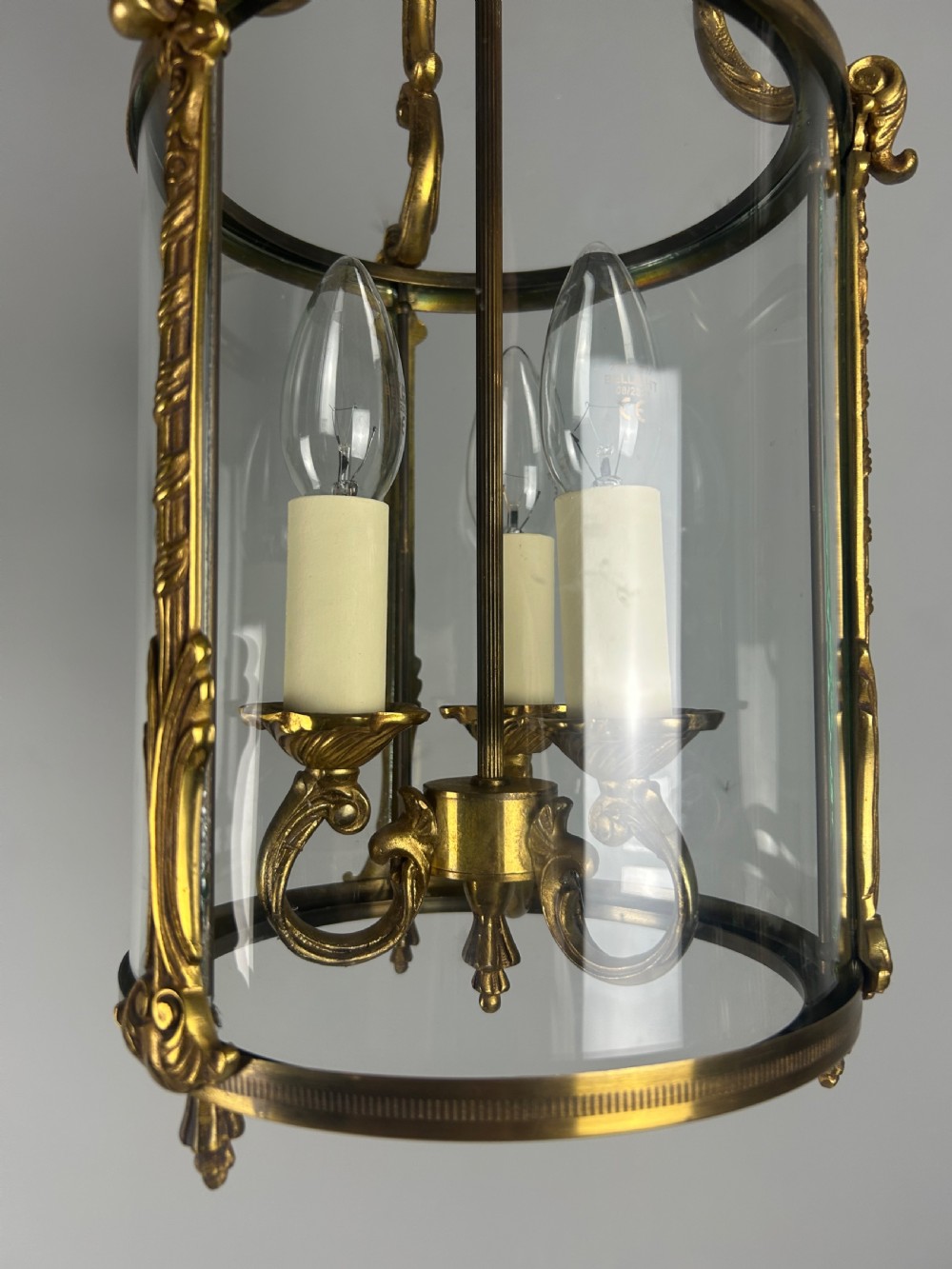 French Gilded Triple Light Convex Hall Lantern View XII
