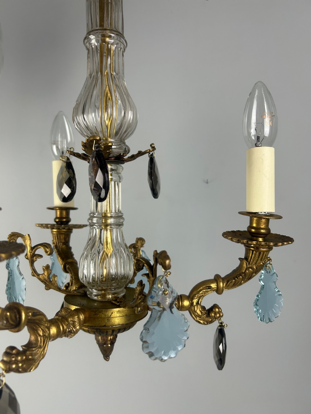 French 3 Arm Gilt Brass Crystal Chandelier  View XV