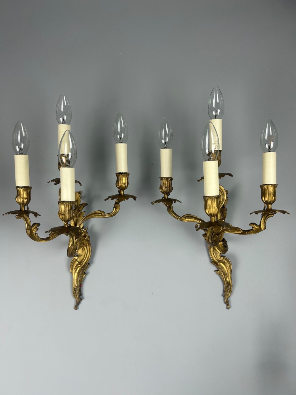 Pair of French Gilded Four Arm Antique Wall Lights