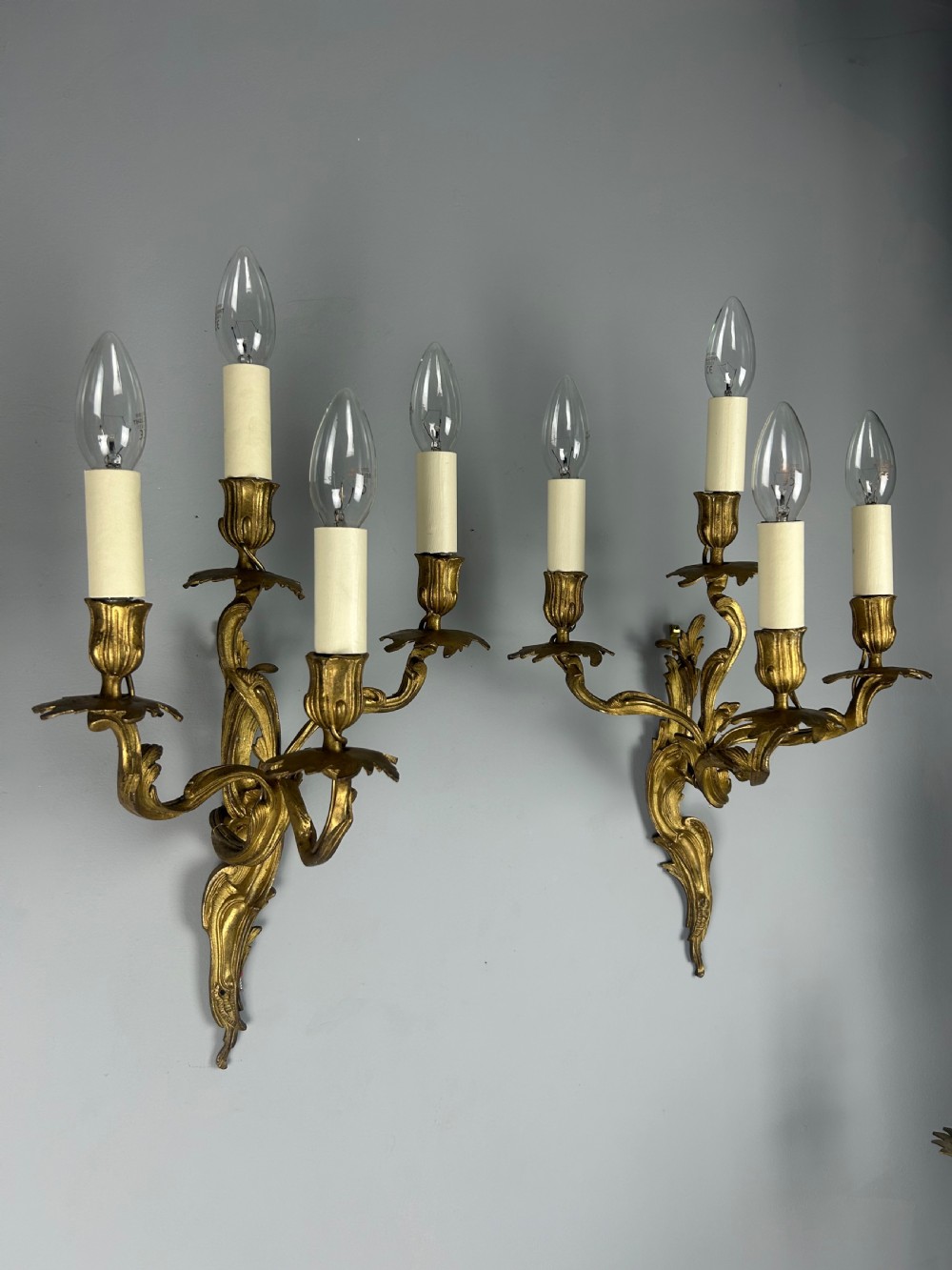 Pair of French Gilded Four Arm Antique Wall Lights View IV