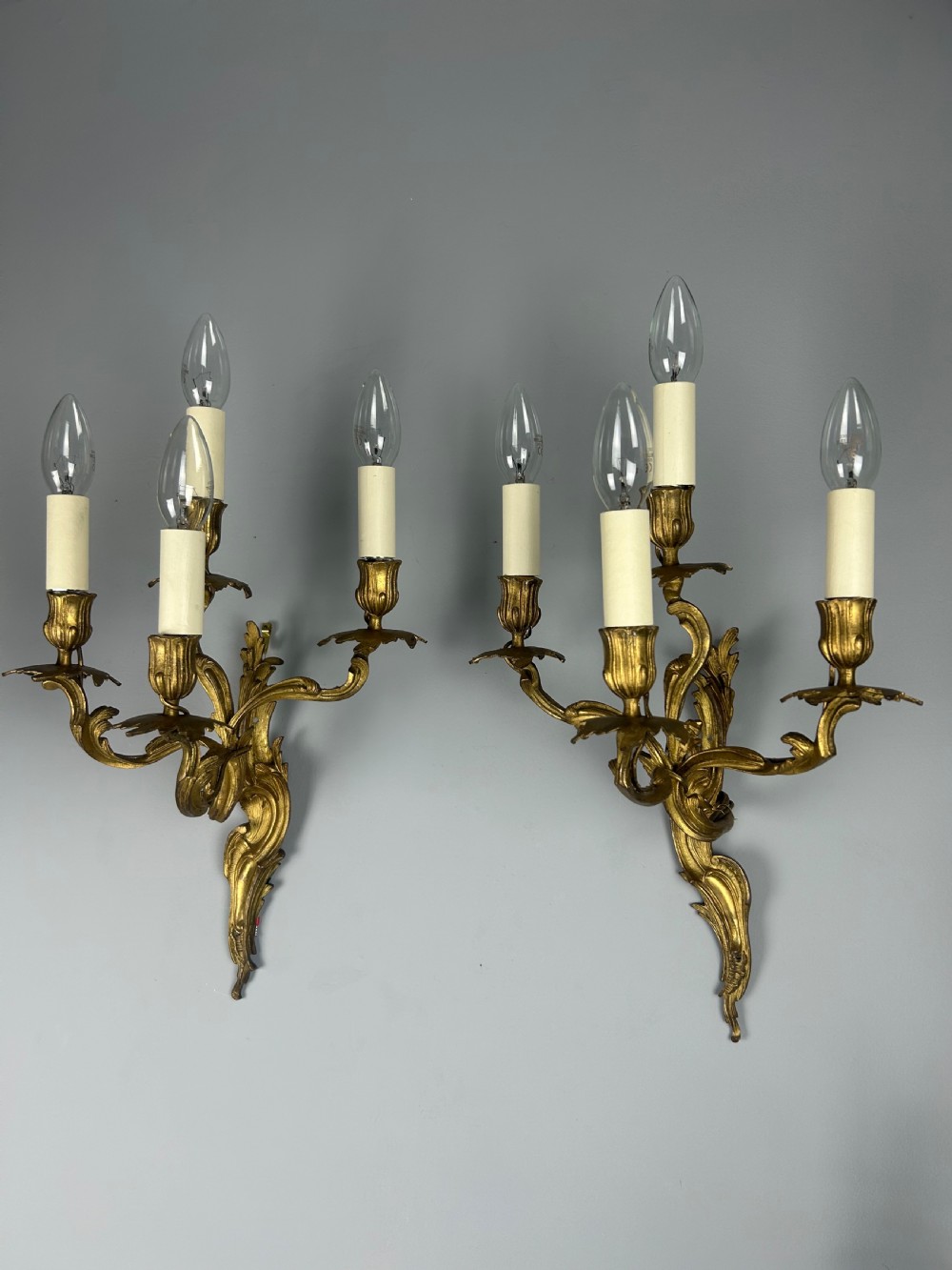Pair of French Gilded Four Arm Antique Wall Lights View IX
