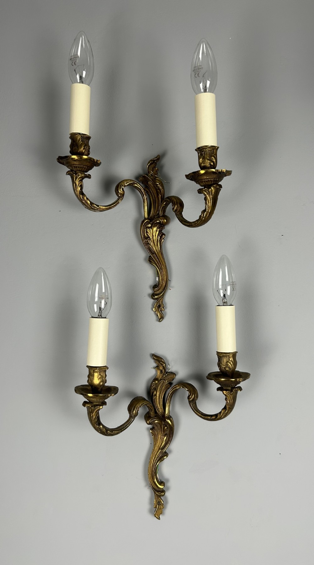 French Pair Of Gilded Antique Wall Lights, Rewired