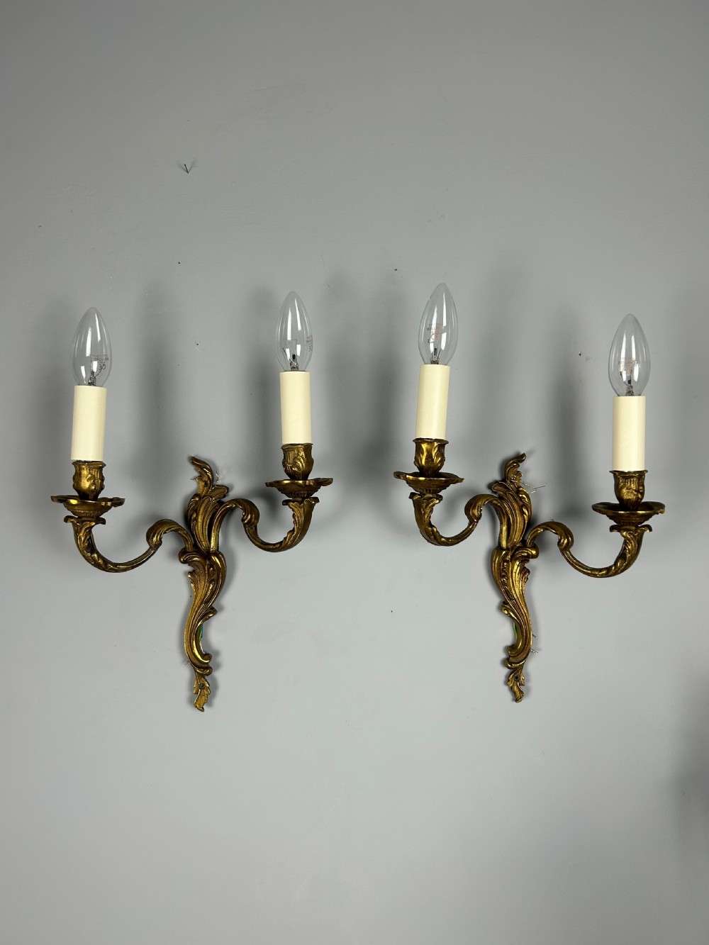 French Pair Of Gilded Antique Wall Lights, Rewired View II
