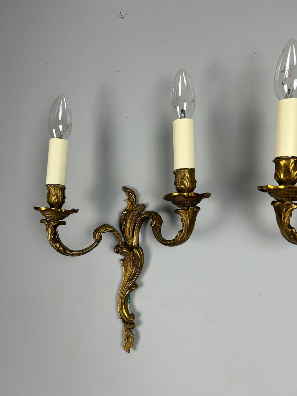 French Pair Of Gilded Antique Wall Lights, Rewired View III