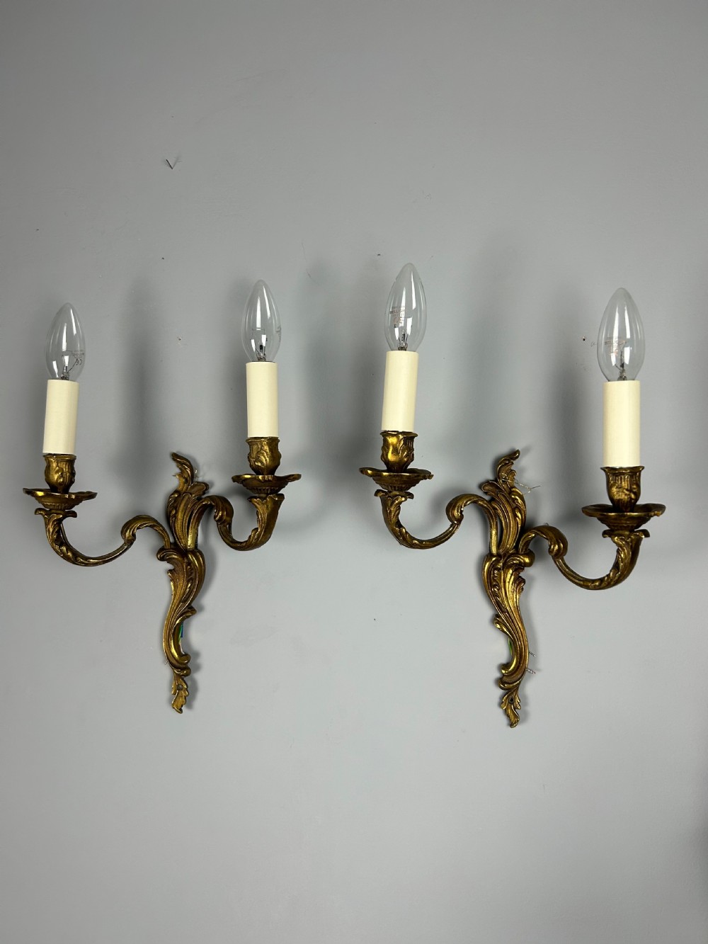 French Pair Of Gilded Antique Wall Lights, Rewired View IV