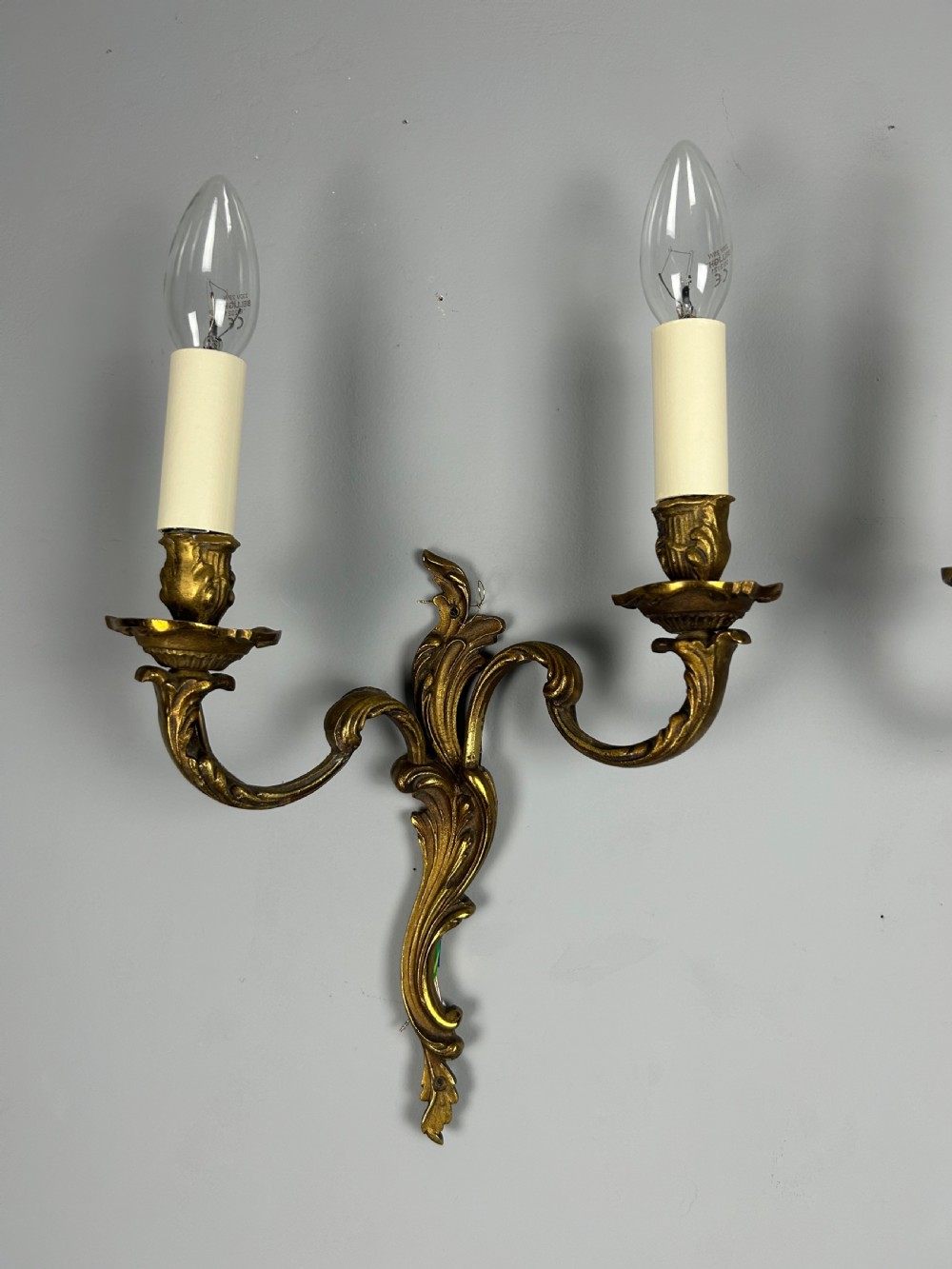 French Pair Of Gilded Antique Wall Lights, Rewired View VII
