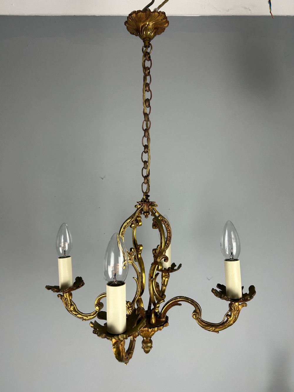French 4 Arm Gilt Brass Chandelier, Rewired  View VI