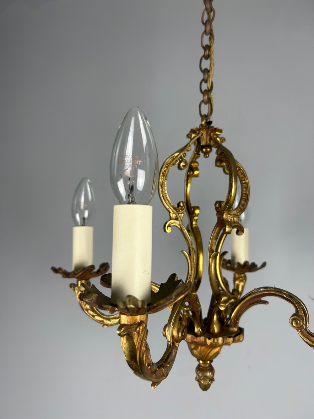 French 4 Arm Gilt Brass Chandelier, Rewired  View VII