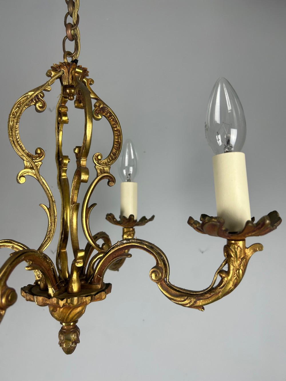 French 4 Arm Gilt Brass Chandelier, Rewired  View VIII