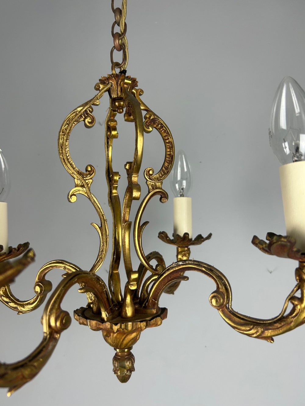 French 4 Arm Gilt Brass Chandelier, Rewired  View IX