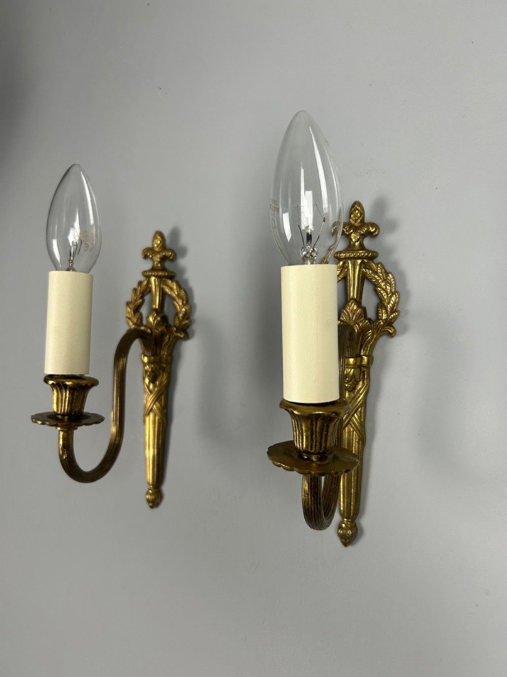 French Pair Of Single Arm Antique Brass Wall Lights View III