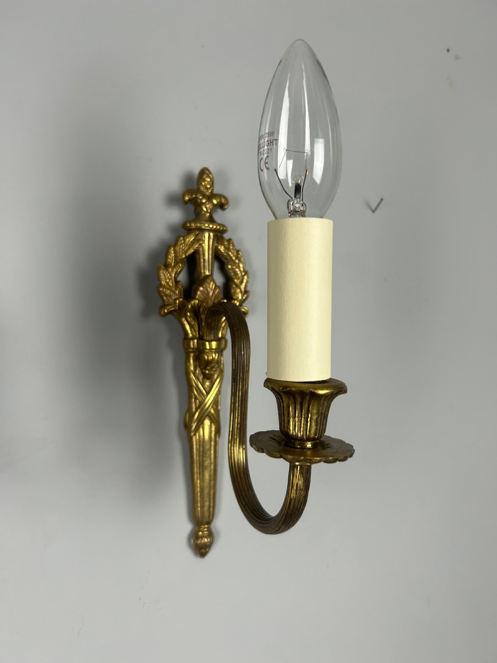 French Pair Of Single Arm Antique Brass Wall Lights View IV