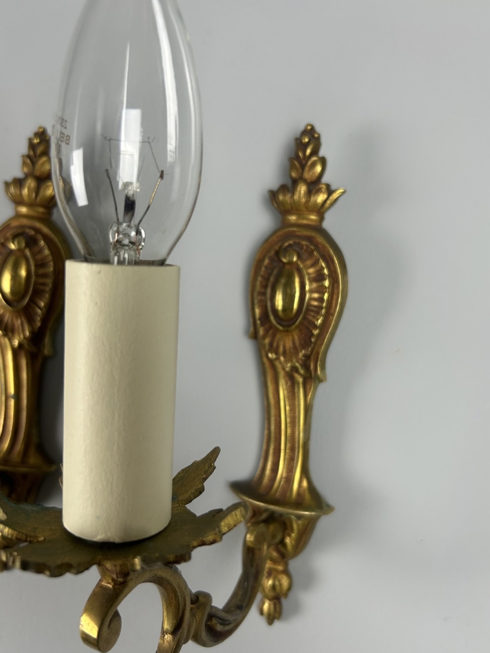 French Pair Of Single Arm Antique Gilt Brass Wall Lights View II
