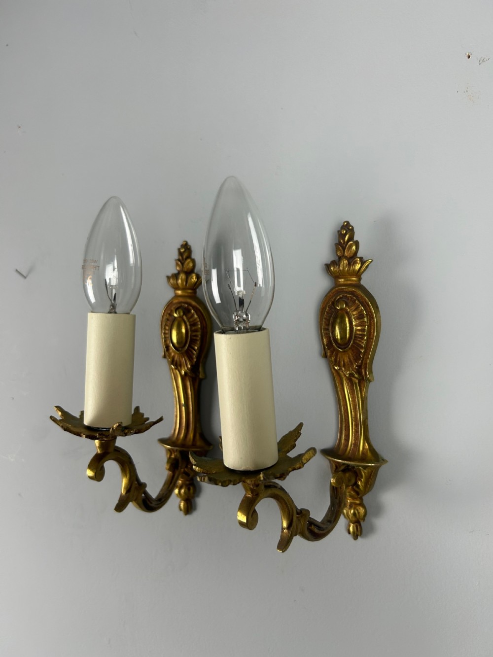 French Pair Of Single Arm Antique Gilt Brass Wall Lights View III
