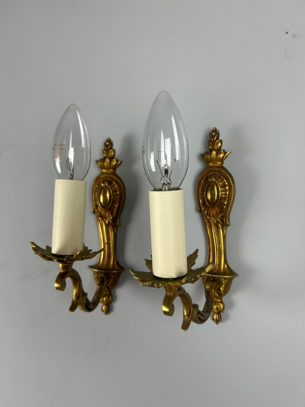 French Pair Of Single Arm Antique Gilt Brass Wall Lights View IV