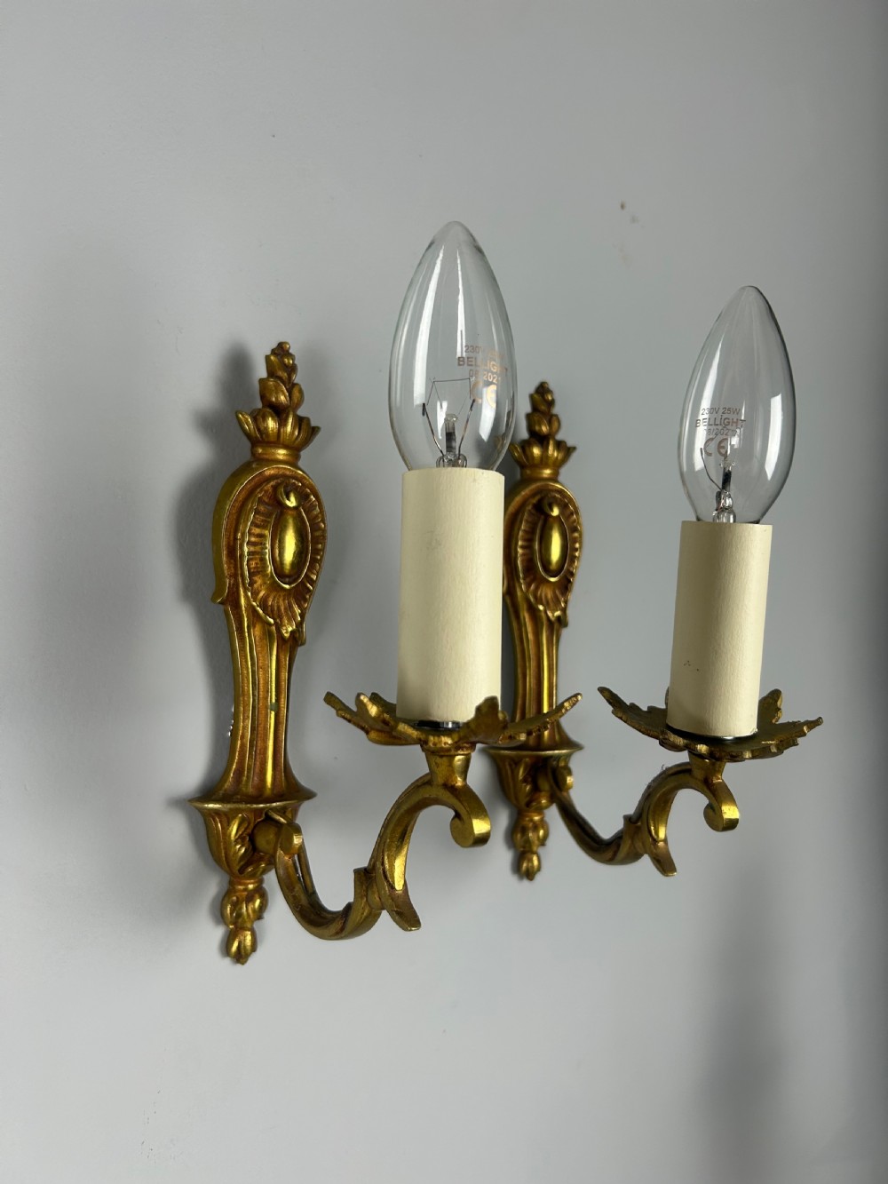 French Pair Of Single Arm Antique Gilt Brass Wall Lights View V