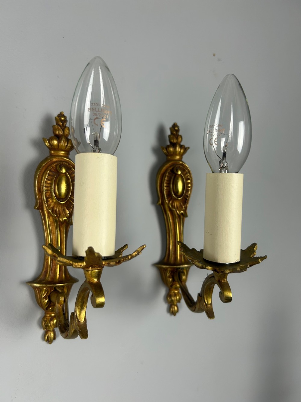 French Pair Of Single Arm Antique Gilt Brass Wall Lights View VI