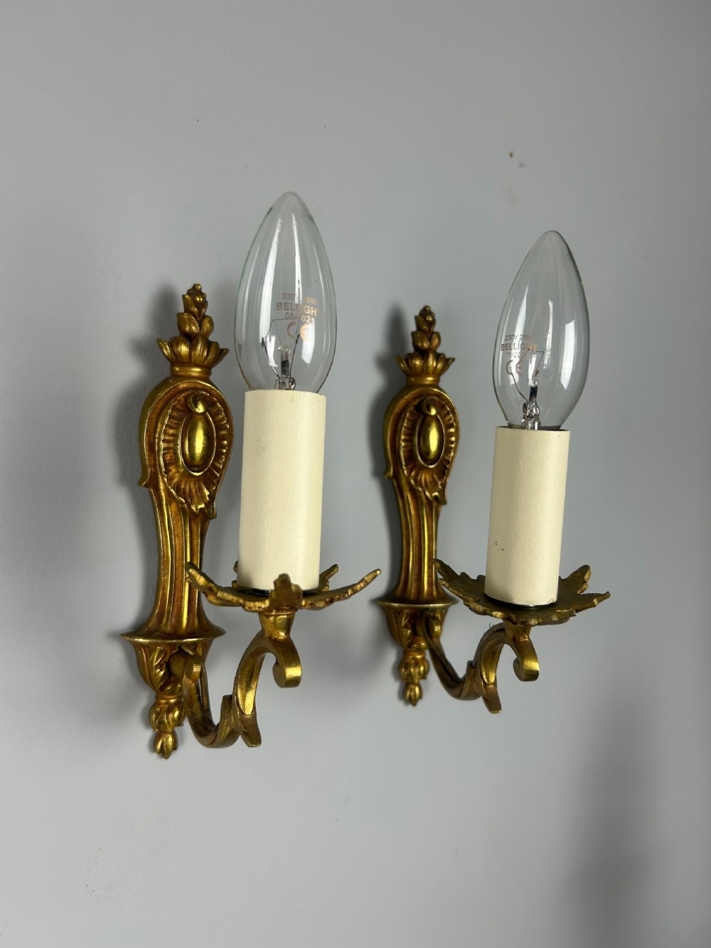 French Pair Of Single Arm Antique Gilt Brass Wall Lights View VII