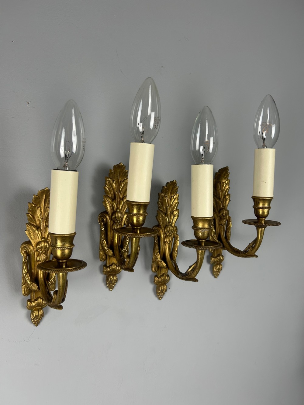 Set of 4 Single Arm Antique Gilt Brass Wall Lights