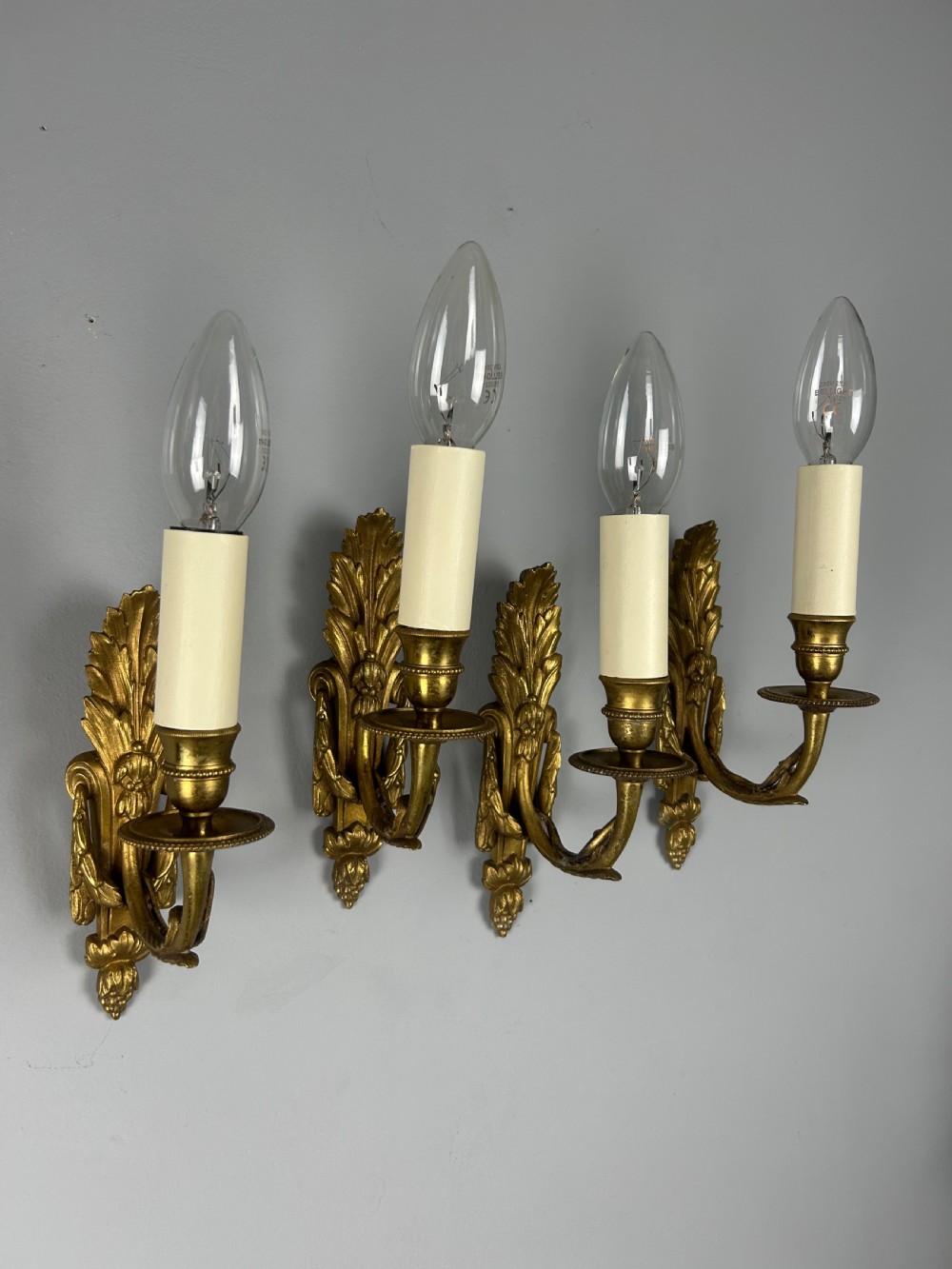 Set of 4 Single Arm Antique Gilt Brass Wall Lights View II