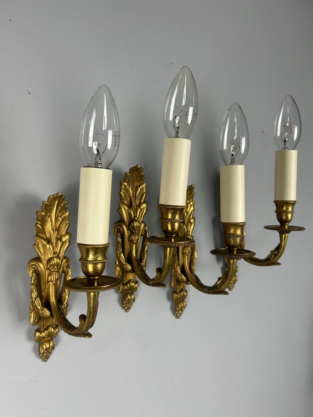 Set of 4 Single Arm Antique Gilt Brass Wall Lights View III