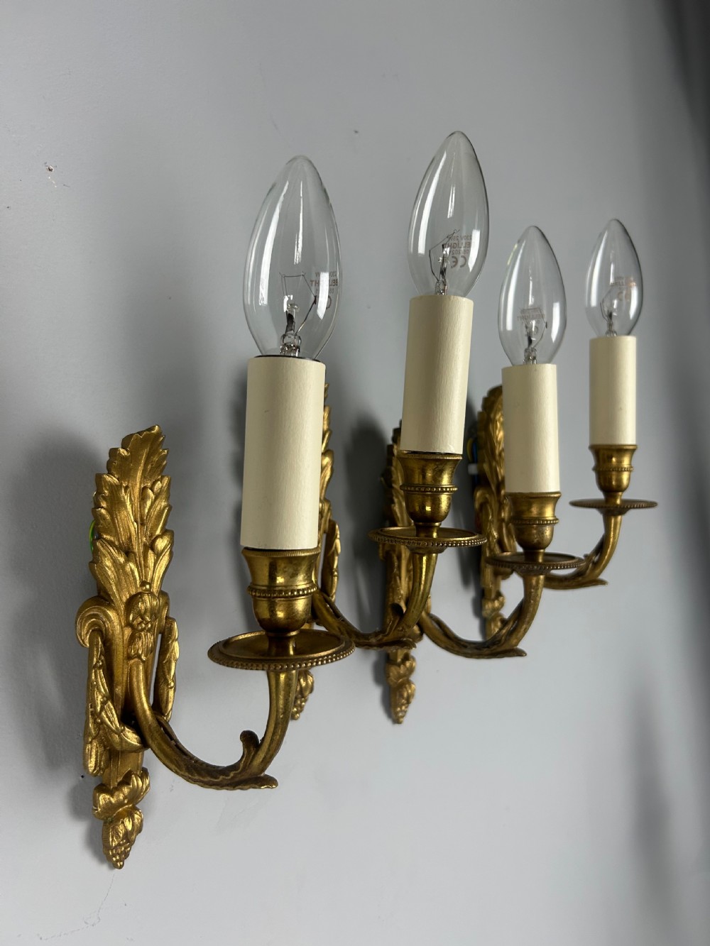 Set of 4 Single Arm Antique Gilt Brass Wall Lights View IV