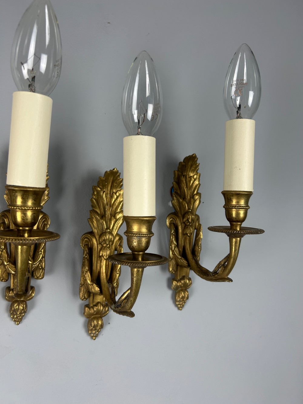 Set of 4 Single Arm Antique Gilt Brass Wall Lights View VI