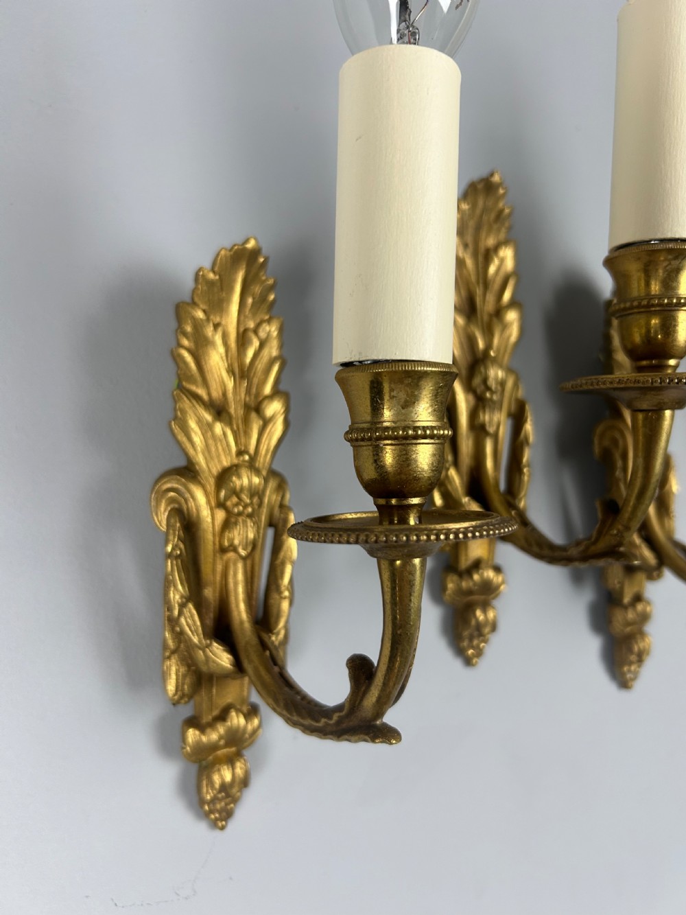 Set of 4 Single Arm Antique Gilt Brass Wall Lights View VII