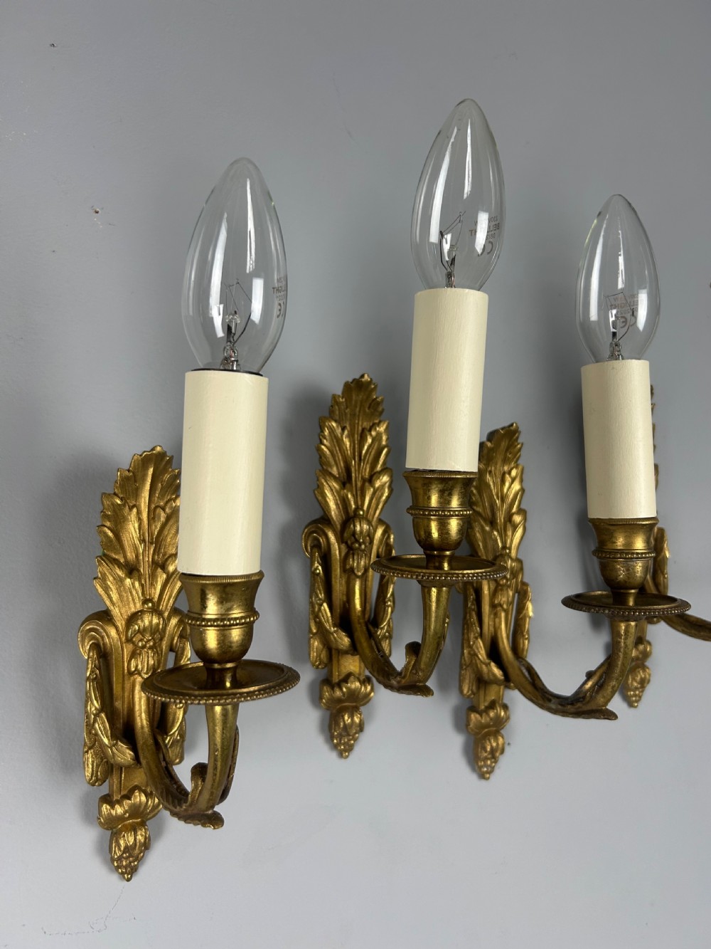Set of 4 Single Arm Antique Gilt Brass Wall Lights View VIII