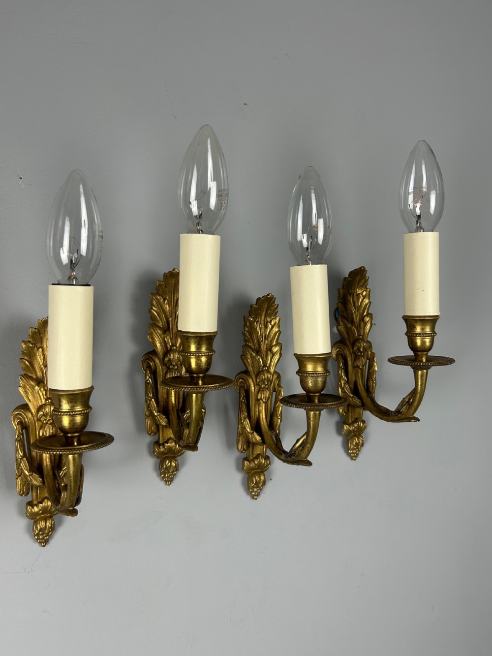 Set of 4 Single Arm Antique Gilt Brass Wall Lights View IX